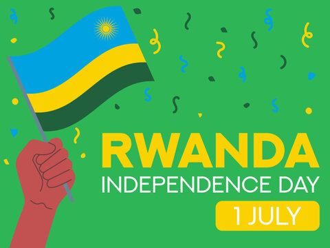 rwanda independence day 1 July. rwanda flag in hand. Greeting card, poster, banner template