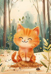 cat on the grass cartoon Generative AI