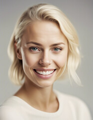Fototapeta premium a young Swedish blonde and Caucasian woman with a sincere smile, isolated white background 