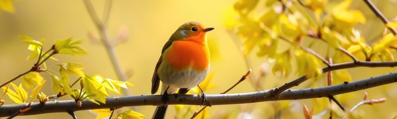 Fototapeta premium Small bird sitting on a branch of a tree