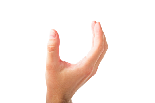 Close-up image of a human hand gesture isolated on a white background, concept of nonverbal communication