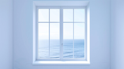 A window with a picturesque view of a scenic landscape, with white tones and good lighting,
