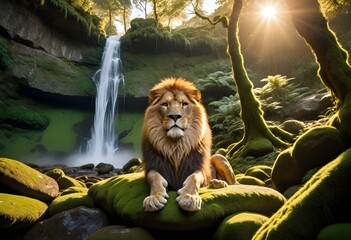 lion sitting by waterfall (52)