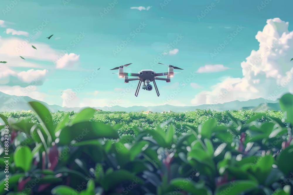 Poster agricultural precision with drone technology supports efficient farming, modern field operations, an