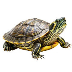 Obraz premium A turtle on a transparent background, with its head turned to the right.