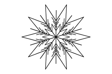 A black line art snowflake design on a white background, suitable for graphic layouts and templates