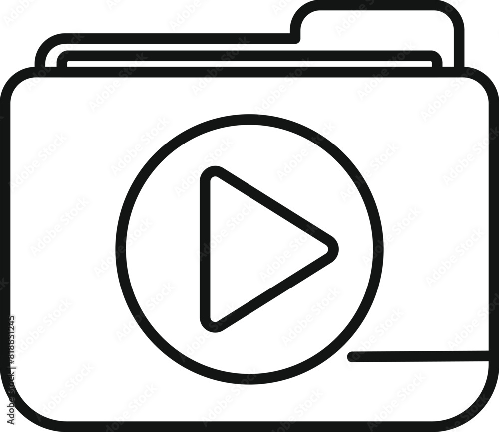 Aufkleber line art icon of a folder with a play button symbol, representing video or multimedia files