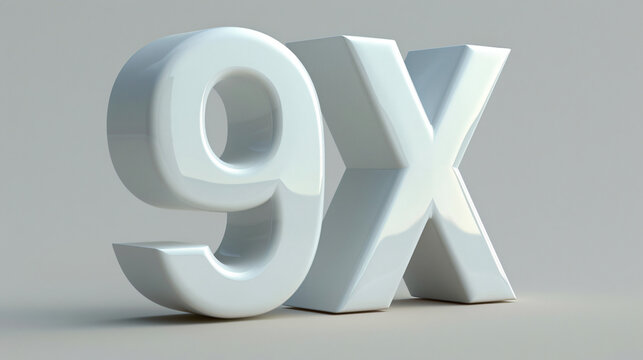 9x written in 3D. White backround. Front view.