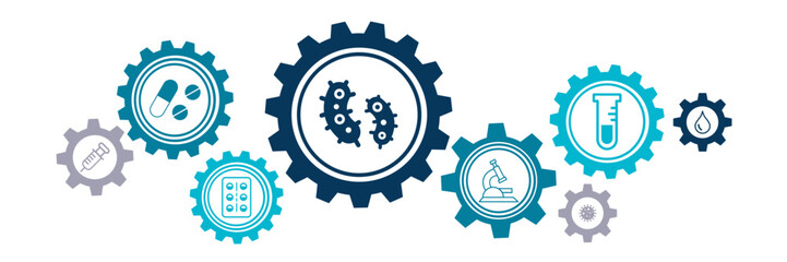 microbiology icon concept: laboratory testing, diagnostics, virology, developing treatments for infectious diseases – vector illustration