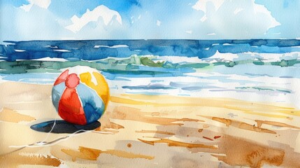 Obraz premium Beach Ball on the beach. Summer. Watercolor