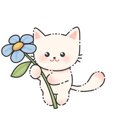 kawaii cat cartoon with broken lines