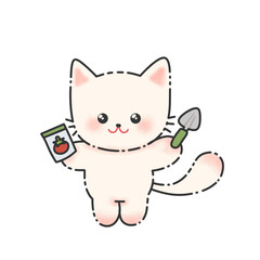 kawaii cat cartoon with broken lines