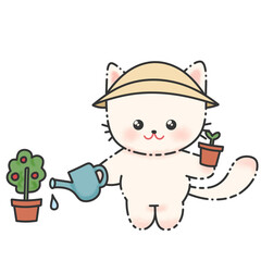 kawaii cat cartoon with broken lines