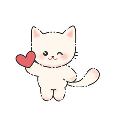 kawaii cat cartoon with broken lines