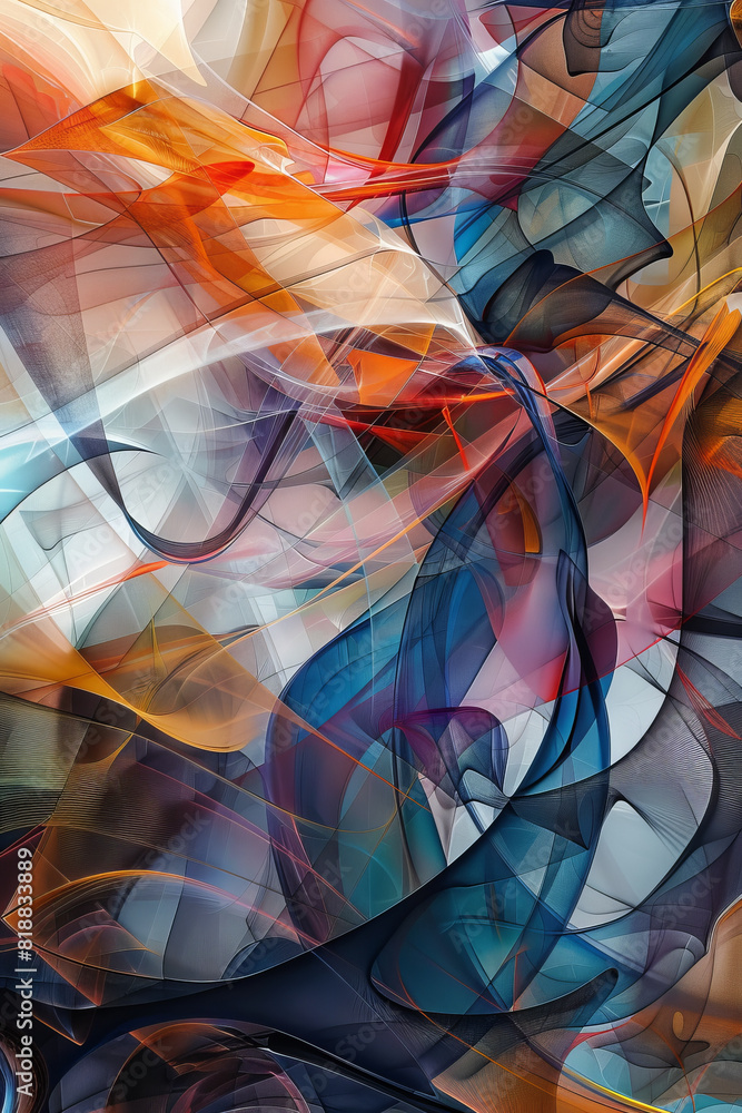 Poster abstract chaos of troubled mind represented through overlapping lines and confusing figures.