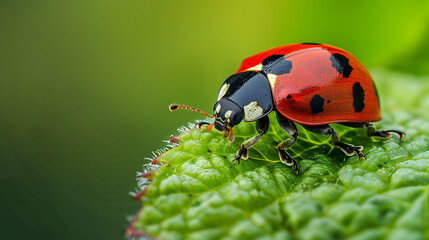 ladybug on green leaf Generative AI
