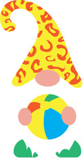 Summer gnome holding a ball svg vector illustration isolated on white background.