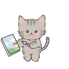 kawaii cat cartoon with broken lines