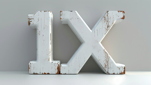 1x written in 3D. White backround. Front view.