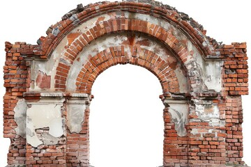 Antique brick archway, brick wall ,a grand entryway, isolated on a transparent background