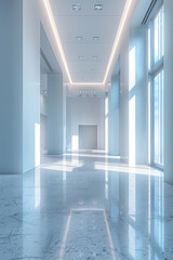 Fototapeta premium Spacious showroom ready for display with white walls and polished floors.