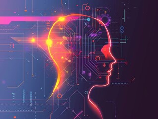 Futuristic Human Profile with Circuitry. Generative AI.