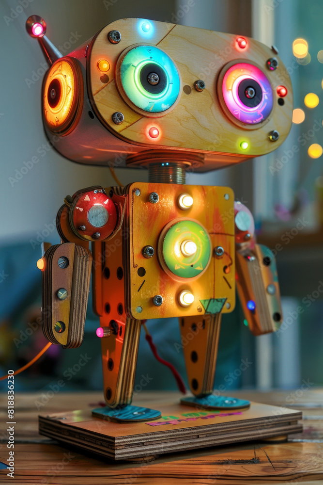 Poster colorful diy robotics kit for kids promoting stem learning with components and tools to create a sim