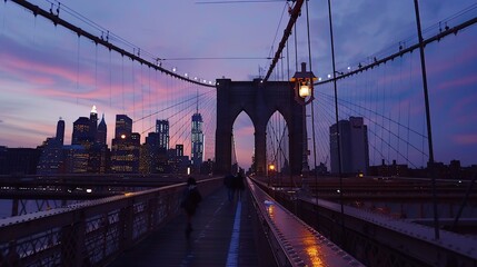 Fototapeta premium New York City Skyline. Brooklyn Bridge at twilight in New York City