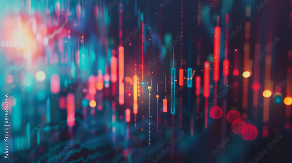 Poster abstract representation of financial data and market trends with vibrant neon lights, creating a dyn