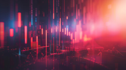 An abstract representation of financial data visualization featuring dynamic red and blue glows, illustrating market trends and digital analytics. Abstract Financial Data Visualization with Red and B
