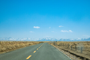 Shandan Military Horse Farm, Zhangye City, Gansu Province-roads and fields under the blue sky