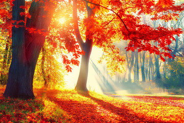 autumn nature scene with colorful leaves