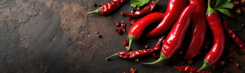Many red peppers on a table with leaves