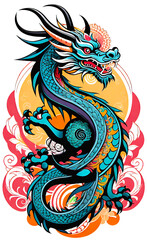 Vector illustration, tattoo template of Asian patterns and ornaments, Asian dragon, Asian patterns and ornaments, hand drawn sketch, background for smartphone, giclee for print and design