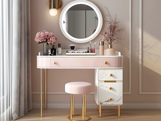 Elegant Vanity Table with Mirror and Makeup Organizer for Morning Routines and Self-Care