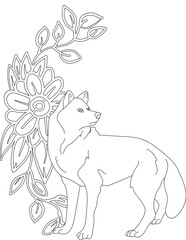 Wolf and A Floral Vine Coloring Page. Printable Coloring Worksheet for Adults and Kids. Educational Resources for School and Preschool.
