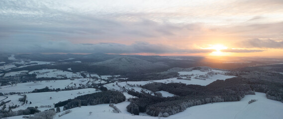 Scenic view from Wasserkuppe mountain at sunset. Germany