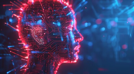 Cybernetic Human Profile with Digital Circuitry. Generative AI.