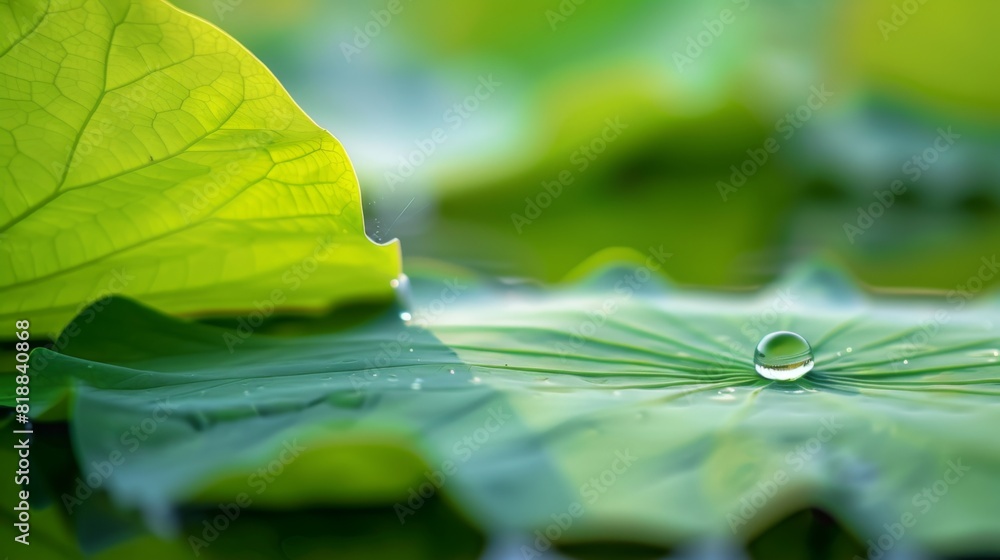 Aufkleber close-up of a single water droplet sliding down the smooth surface of a lotus leaf