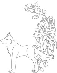 Wolf and A Floral Vine Coloring Page. Printable Coloring Worksheet for Adults and Kids. Educational Resources for School and Preschool.