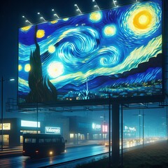 A billboard projecting  the night sky starry night Generative AI