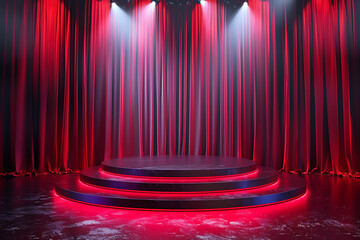 Stage podium background red light spotlight curtain theater show platform