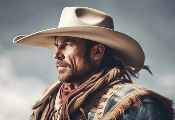 American cowboy in traditional clothes, isolated white background
