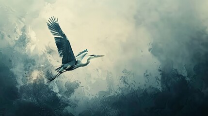 Obraz premium Serene Flight of a Heron