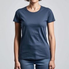 Obraz premium Blue T-shirt with a round neckline, solid color, white background