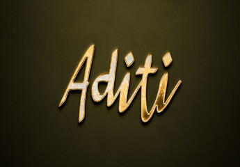 Old gold text effect of Hindi name Aditi with 3D glossy style Mockup	