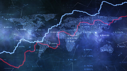 Artistic world map with business data index blue abstract illustration background.	
