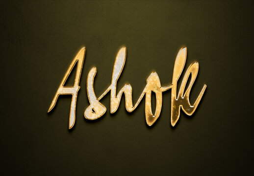 Old gold text effect of Hindi name Ashok with 3D glossy style Mockup	