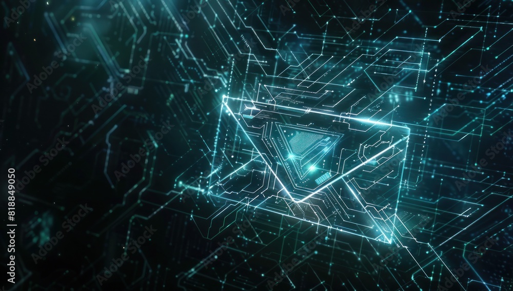 Aufkleber a digital artwork of an envelope icon surrounded by intricate circuit patterns