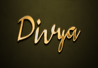 Old gold text effect of Hindi name Divya with 3D glossy style Mockup	